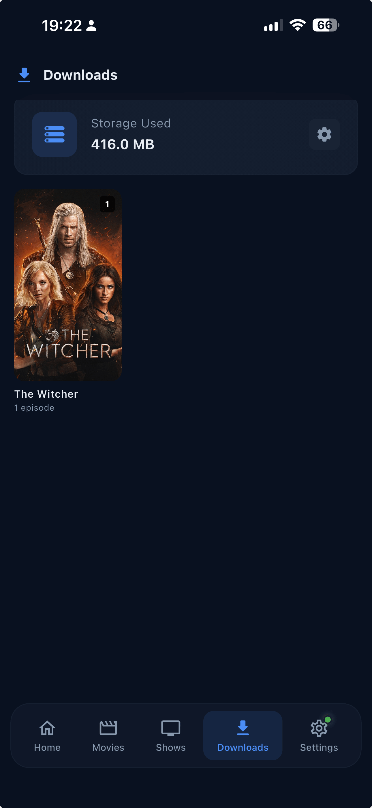 Mydia Player downloads screen